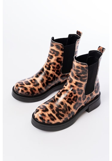 02-2137 Leopar Lastikli Günlük Kadın Bot Taba