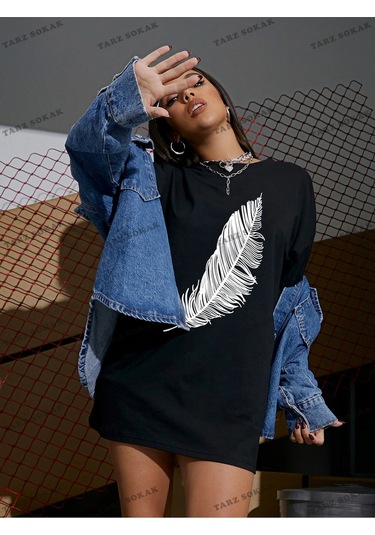 Adrift Tüy Baskılı Oversize Kalıp Unisex T-shirt Siyah
