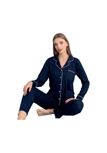 Berna Collection Kadın Pijama Takımı Düğmeli Yumuşak Dokulu Esnek Lacvert