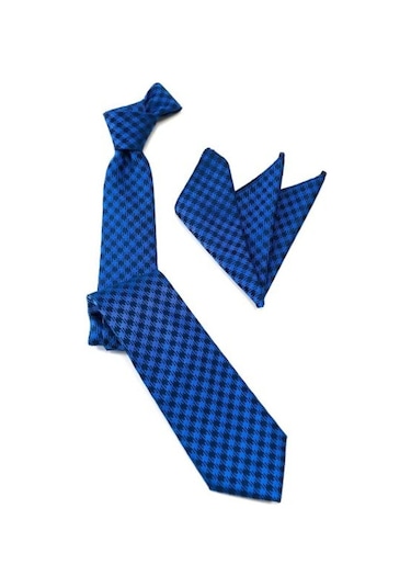 Venchy Sax Siyah Kazayağı Desen Mendilli Kravat 4240 - 6Mk Saks