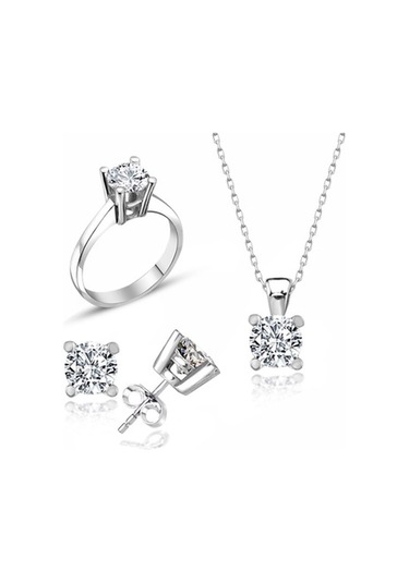 Sertifikalı Swarovski Tektaş Klasik 925 Gümüş Set Takım
