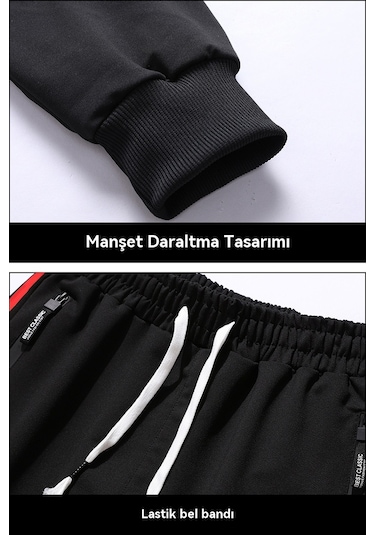 Kapüşonlu Rahat Spor Bol Trend Erkek Ceketi Siyah Ve Kırmızı