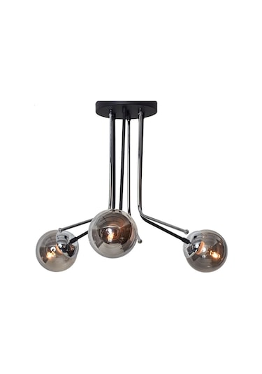 Luzarana Optik 3 Lü Krom Siyah Metal Gövde Füme Camlı Tasarım Lüx Avize Çok Renkli