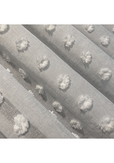 Perdefony Ponpon Keten Tül Perde ekru