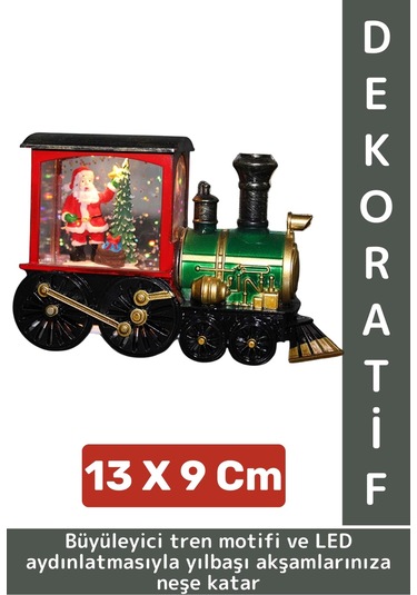 Dekoratif Çok Şık Hediyelik Masaüstü Ev Ofis Noel Yılbaşı Temalı Trenli Işıklı Kar Küresi 13 X 9 Cm