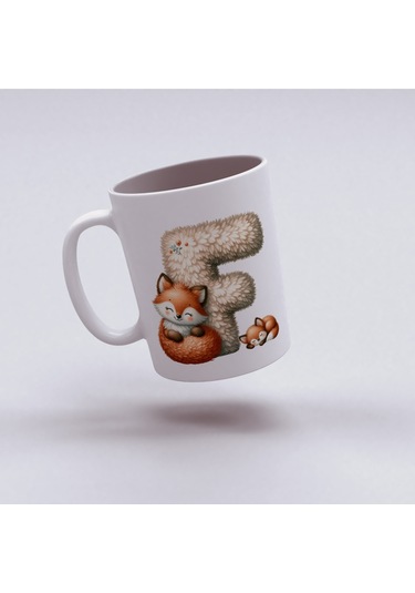 F Harfi Tasarım Bardak, Sevimli Hayvan Temalı Harf Bardağı Beyaz