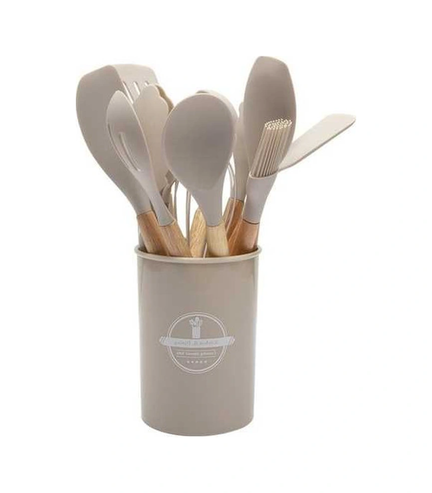 Tongxida Onbir Parçalı Silikon Mutfak Gereçleri Seti Açık Gri Yapışmaz Pişirme Eşyaları Gri