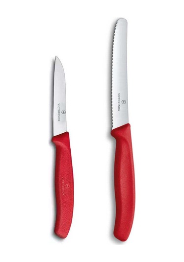 Victorinox Kırmızı 11 Cm Tırtıklı Domates Sebze Bıçağı Ve 8 Cm Düz Bıçak Kırmızı