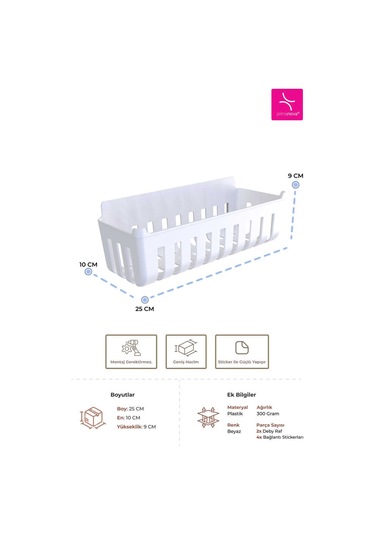 Primanova Deby 2'li Yapışkanlı Banyo Rafı Beyaz Beyaz