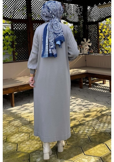 Yağmur Triko Elbise Gri Normal