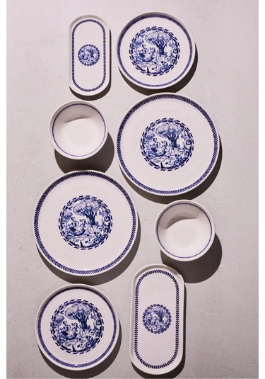 French Vintage 8 Parça 2 Kişilik Yemek Takımı Cokrenklı Desenli