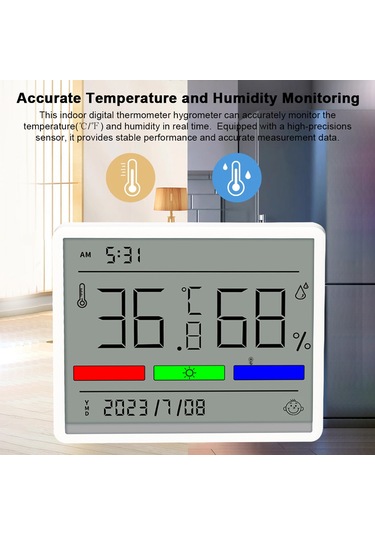 Skycity Beyaz Evcil Dijital Sicaklık Nem Ölçer, Büyük Ekran, Zaman/tarih Gösterimi, Hassas Sensör, Pil İçerir Cr2032