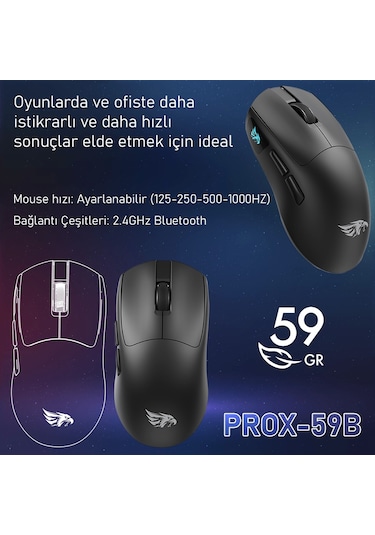 Gameagle PROX-59B Ultra Hafif Kablosuz 3 Mode Oyuncu Optik Mouse