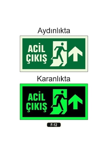 Fosforlu Fotolümen Acil Çıkış Yukarı Yön Levhası Bant Hediyeli