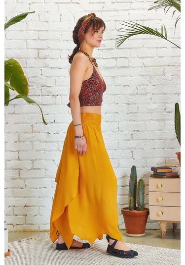 Bohem Tarz Katlı Salaş Beli Lastikli Uzun Etek