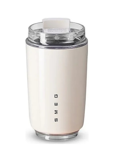 Shineyee Smeg İtalyan Üretimi 320 Ml Çift Duvarlı Paslanmaz Çelik Isı Saklama Kahve Fincanı Kapaklı Beyaz 1 Adet Beyaz Sarı