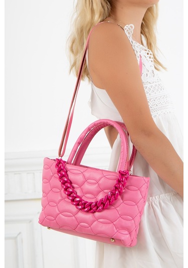 Kapitone Dikişli Zincirli Fuşya Kadın Omuz Çantası-1987 - Kadın - Kız Fuşya