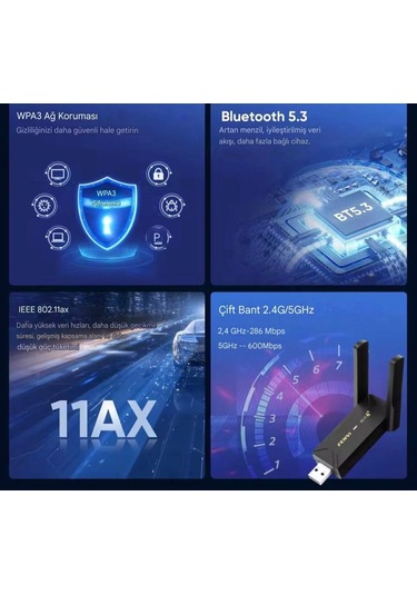 Fu-ax900 Wifi-6+bluetooth 5.3 Adaptörü Yüksek Çekim Ce Sertifika