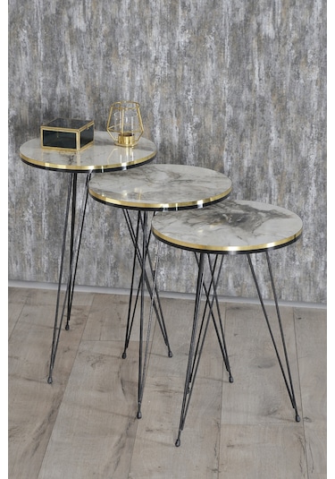 Zigon Sehpa Siyah Tel Ayak Çift Altın Efes