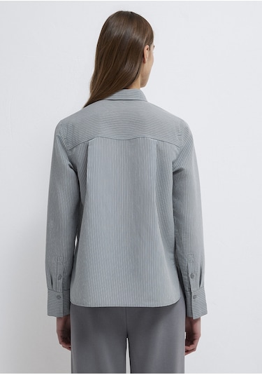 Mavi - Tencel Liyosel Karışımlı Çizgili Gömlek 1211374-88069 Yeşil