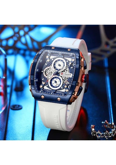 Curren 8442 Beyaz Erkek Kol Saati