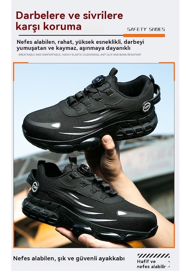 Uçan Dokuma Düğmeli Delinmeye Dayanıklı İş Ayakkabıları Siyah