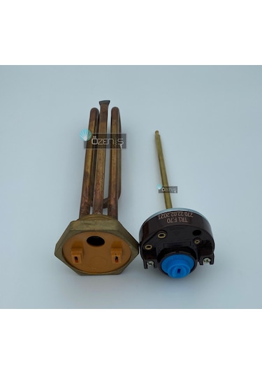 1-1/4" Kafalı Bakır Kıvrık Kısa Çay Kazanı Isıtıcı Rezistansı - Termostatlı