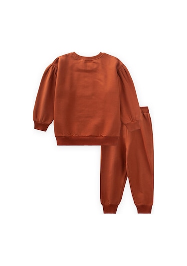 Etiket Detaylı Sweatshirt Takım 1-7 Yaş Kiremit Kiremit
