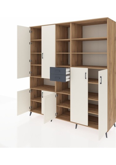 Kronos Dolap 17 Raflı 2 Çekmeceli 7 Kapaklı 220x59x243 Çam-aytaşı/antrasit Aytası/antrasıt