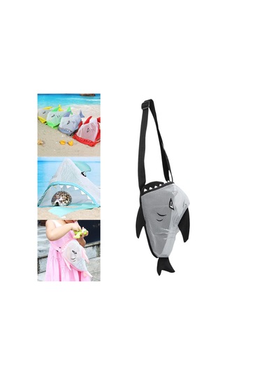Suntek Yaz Çocukları Mesh Plaj Kabuk Torbası 25x18x15cm Çok Siyah