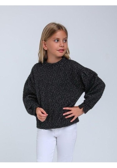 Kız Çocuk Simli Kırçıllı Bluz-14305 Siyah
