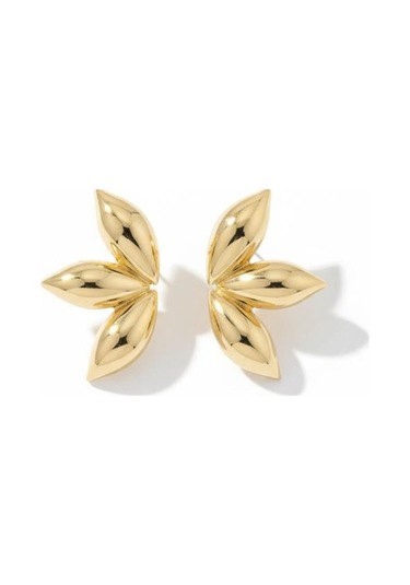 Kadın Gold Renk Çiçek Formlu Çelik Küpe Çok Renkli