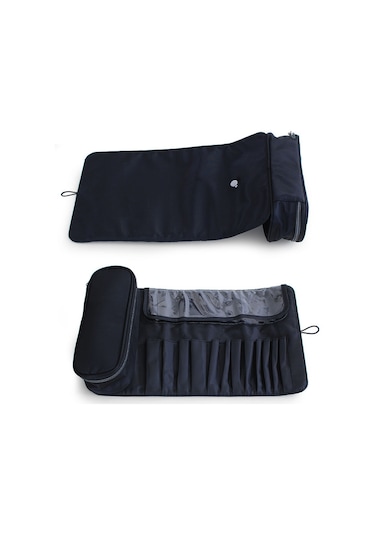 Qingmipy Siyah Çok Amaçlı Çift Katlı Pinsel Çantası - Seyahat Ve Günlük Kullanıma Uygun Makyaj Aletleri Saklama Çantası