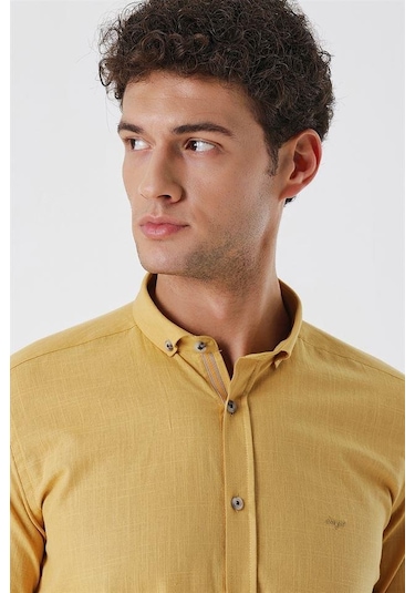 Bal Kısalabilir Kollu Cepsiz Biyeli Pamuk Casual Slim Fit Dar Kesim Gömlek 1004230179-bal Hardal