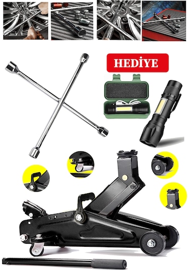 2 Ton Tekelekli Hidrolik Araç Krikosu + 4'lü Bijon Seti Beraber