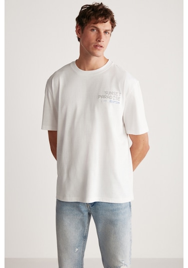 Grimelange Arnaldo Erkek Regular Beyaz T-shirt