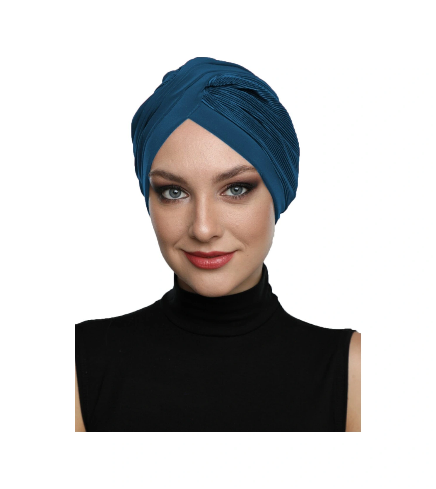 Çapraz Plise Astarlı Hazır Türban Ve Tesettür Bonesi Petrol