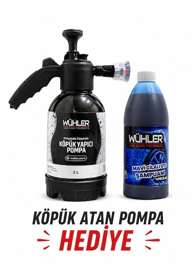 %95 Cilalı Mavi Oto Şampuanı 750 Ml + Hediye Köpük Atan Basınçlı Pompa 2 Lt