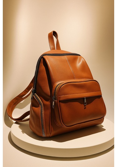 Newish Polo Donna Model Sırt Çantası-yıkama Suni Deri Taba