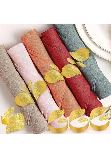 Geeroyoo 12'li Set Altın Yaprak Desenli Şık Peçete Halkası - Masanıza Zarafet Katın Altın