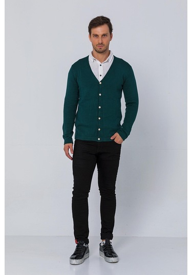 Erkek Regular Fit Düğmeli V Yaka Hırka 001