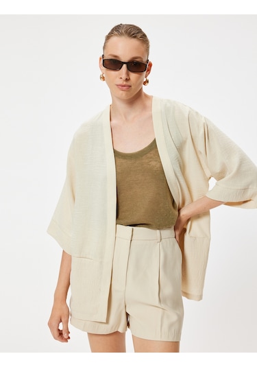 Koton Kimono 3/4 Geniş Kol Bol Kalıp Ekru 4sak50143pw Ekru
