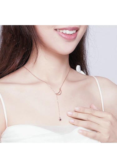 Star Moon S925 Ayar Gümüş Rose Altın Kaplama Kolye Çok Renkli