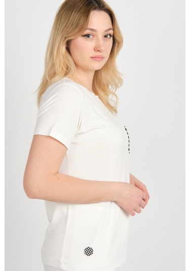 Sistas Kadın Cep Detaylı Kısa Kollu Bisiklet Yaka Bluz 24240 Ekru Ekru