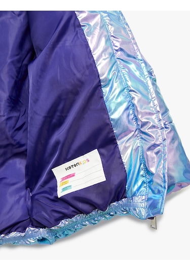 Koton Kapşonlu Fermuarlı Parlak Şişme Mont Mavi 6wkg20023aw Mavi