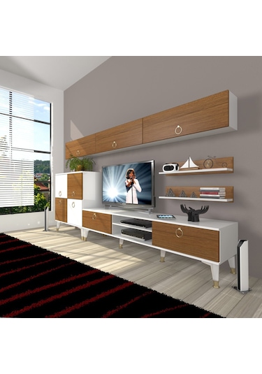 Decoraktiv Eko 8 Mdf Dvd Gold Tv Ünitesi Tv Sehpası Beyaz - Ceviz