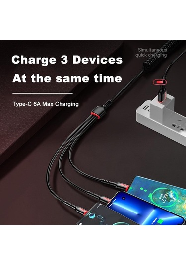 Vaorlo 1.2m 1.8m 3 In 1 Veri Kablosu Mikro/tip-c/8pin 66w Hızlı Şarj Kablosu Desteği Veri İletimi Telefon Hattı 1.8m