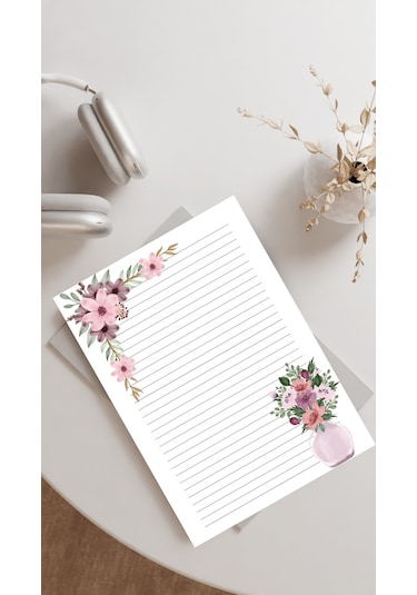 20 Adet A4 Boyutunda Çiçekli Mektup Kağıdı/not Kağıdı Model 8