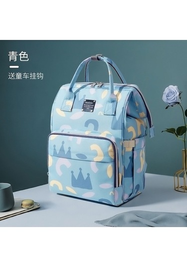 2022 Yeni Büyük Kapasiteli Anne Çantası, Su Geçirmez Çok Fonksiyonlu Sırt Çantası, Kraliçe Tacı Desenli - Camgöbeği Yükseltilmiş Kalınlaştırma Mavi MAvi