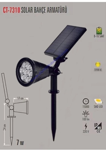 Cata 7w Günışığı Solar Bahçe Armatürü Çim Kazıklı Güneş Enerji Şarjlı Çok Renkli